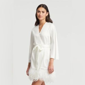 Rya Collection Swan Charmeuse Robe Feather Wrap with Feather Trim Ivory